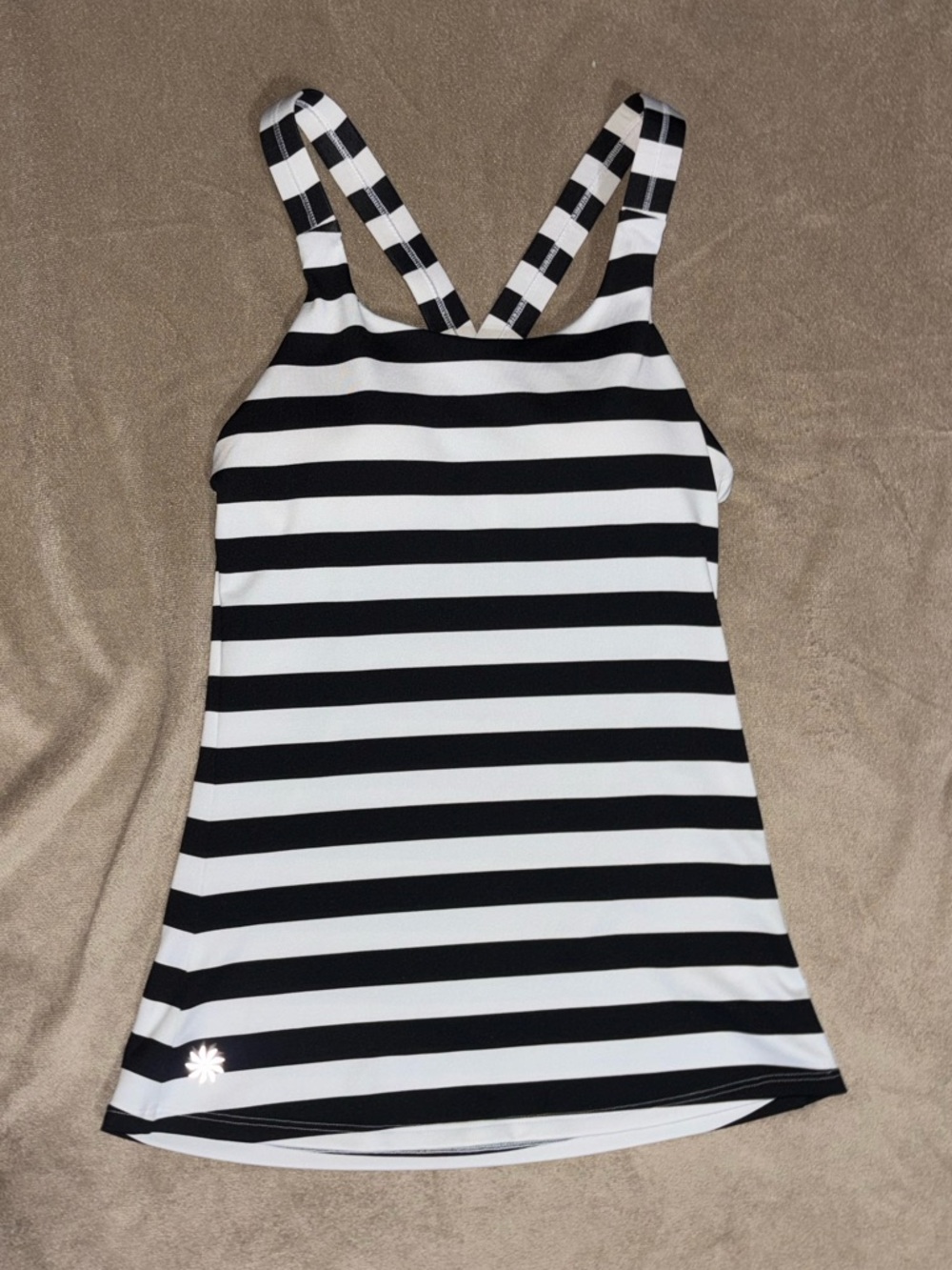 Athleta Black White Striped Built In Bra Athletic Tank Top XXS